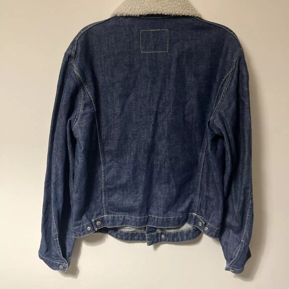 Levis Denim Jacket Womens Large Blue Sherpa Collar Trucker Snap Engineered VTG - Picture 2 of 12